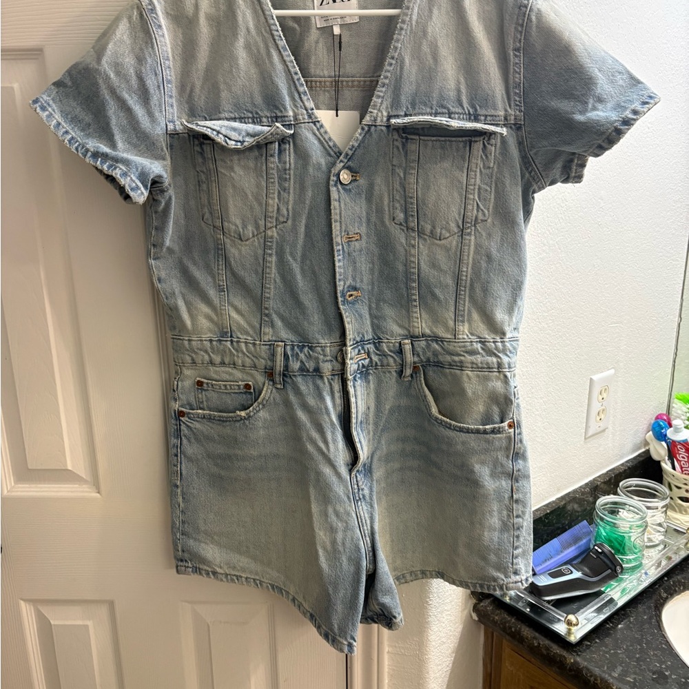 Zara Light Blue Denim Romper